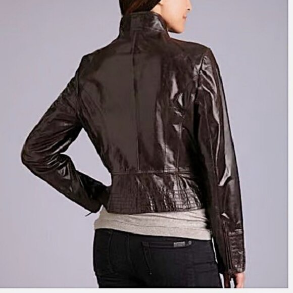 Leather Bikers Jacket By Laundry Bikercore Sz.M - Picture 5 of 13